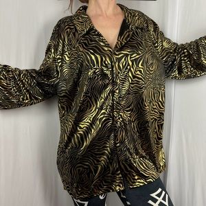 Gold and Black Zebra Print Men's Casual Button Down Shirt